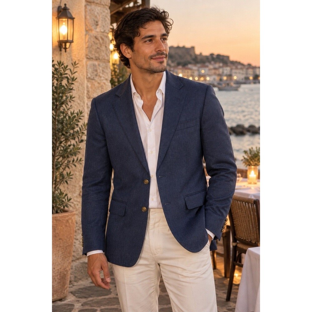 J Crew Blazer Mens 36R Navy Wool University Thompson Gold Anchor Buttons AZ239